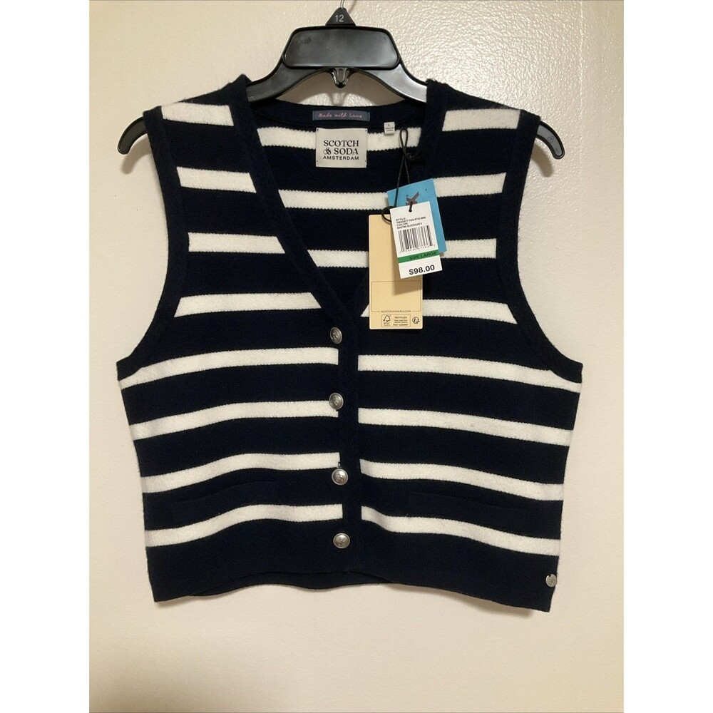 Scotch & Soda Women’s L Blue White Stripe Button Vest NWT